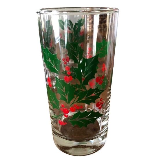 Vintage Indiana Glass Made in USA Holly Christmas 12oz Drinking Glasses - Picture 5 of 8